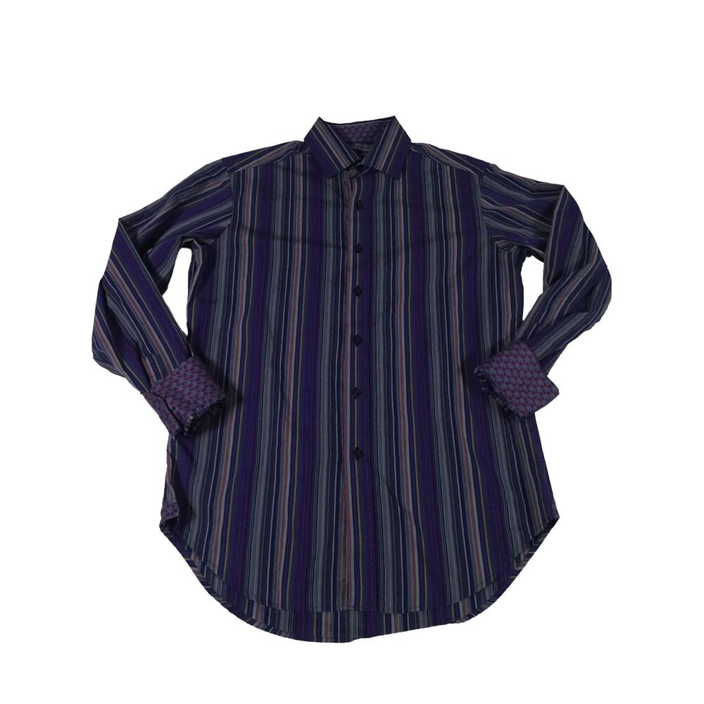 Robert Graham Flip Cuff Striped Geometric Button Up Long Sleeve Shirt Mens Small